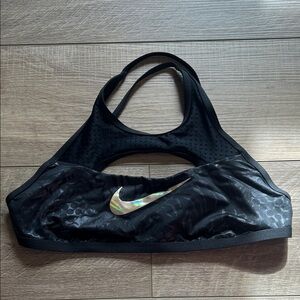 Nike Iridescent Logo Black Sports Bra. Size Medium